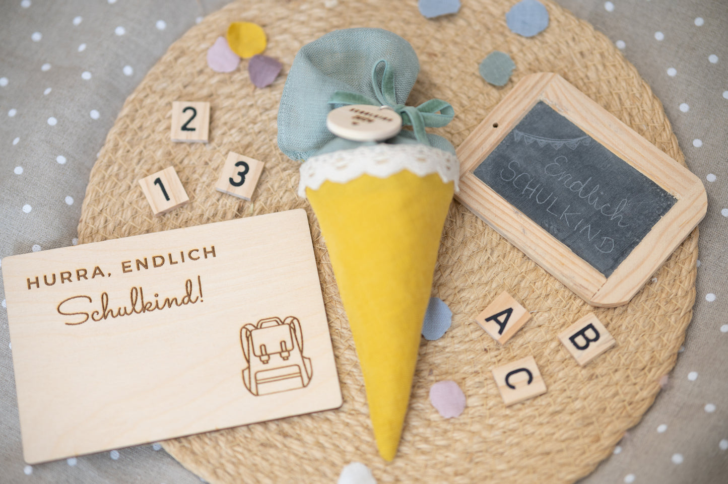 Erste Klasse! | Mini Schultüte aus Bio Leinen