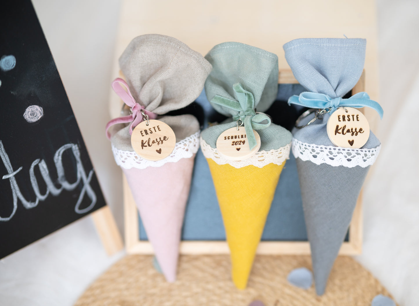 Erste Klasse! | Mini Schultüte aus Bio Leinen