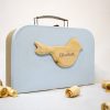 Geschenkkoffer mit Namen - Motiv Vogel - Farbe blau - 2